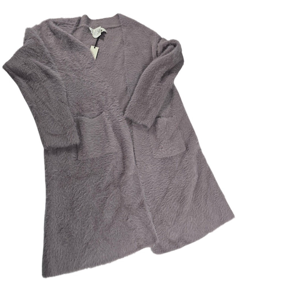 PINCH Brushed‎ Open Cardigan Mauve Purple Fuzzy Eyelash Knit Longline 3519W SM